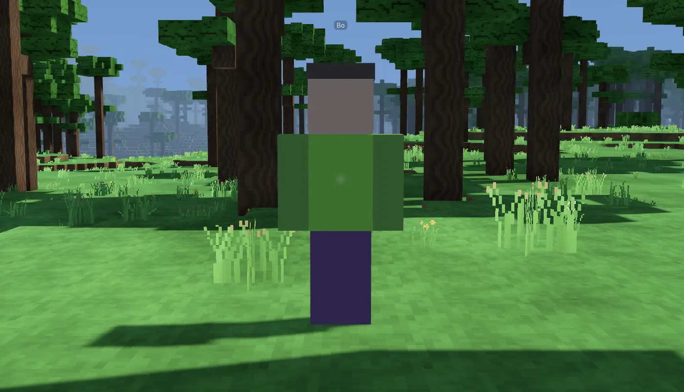 Another player, a blocky figure named Bo, standing among jungle trees